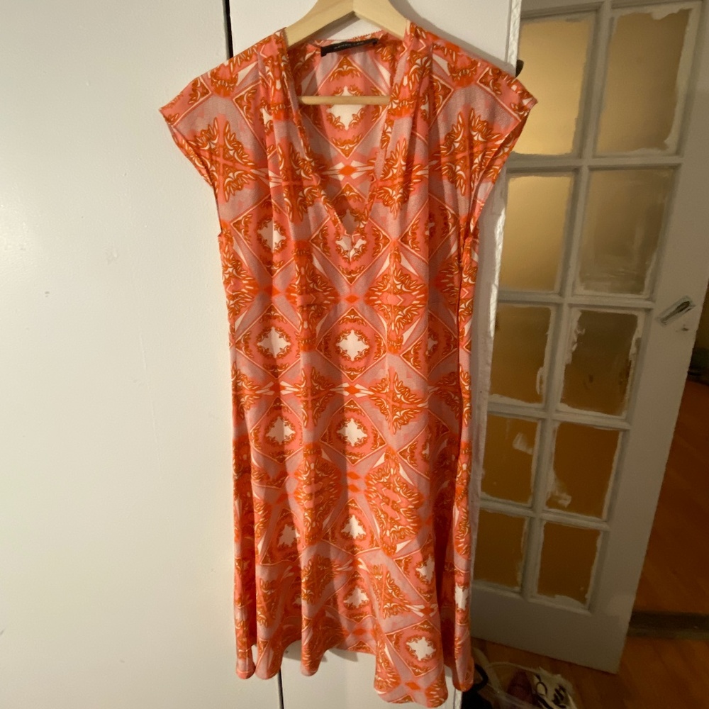 100% Silk Derek Lam Orange & Pink Printed Dress 4